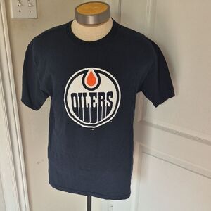 Alstyle Men's Short Sleeve Tee - Navy Blue with Orange and White Logo